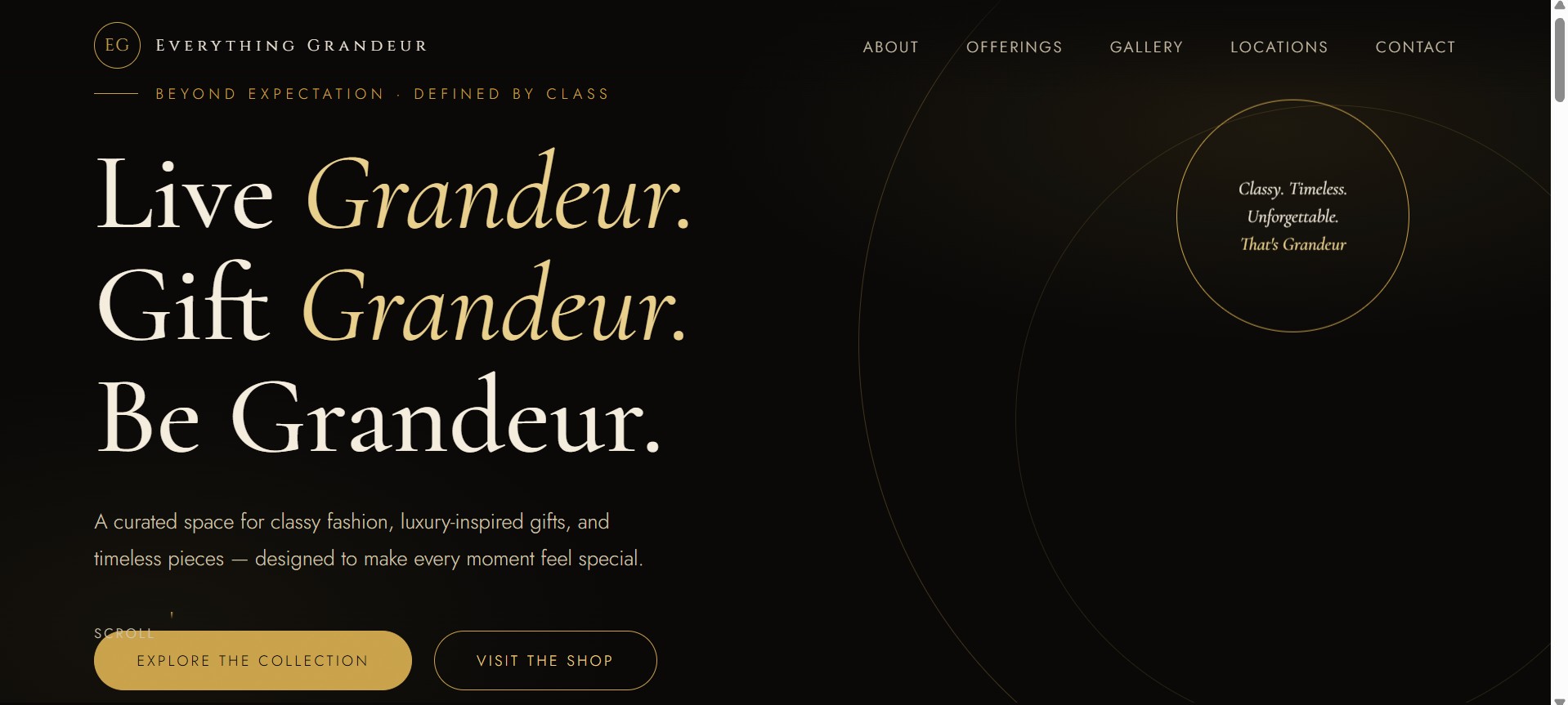 Everything Grandeur homepage — a luxury fashion and gifts storefront